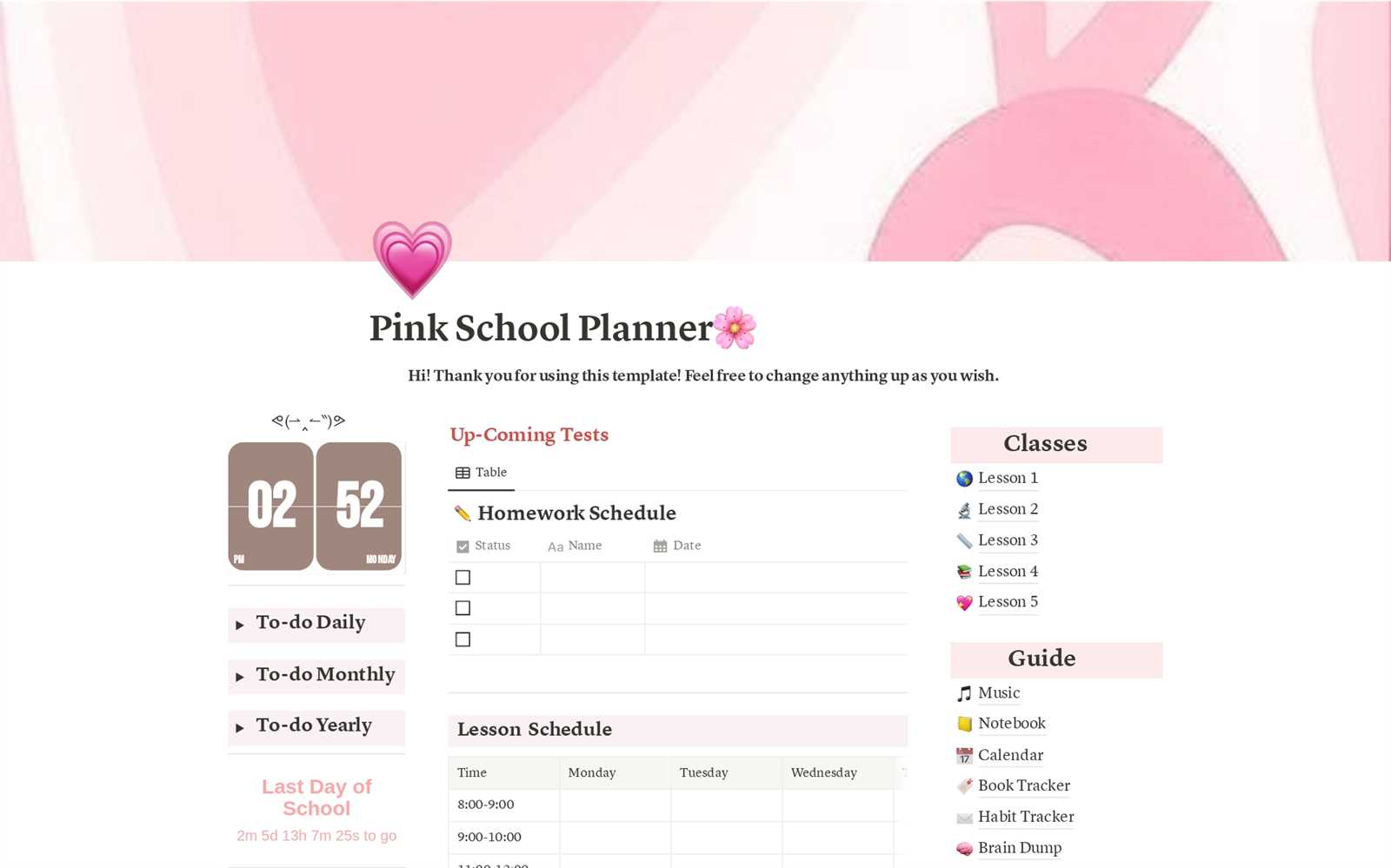 pink calendar template