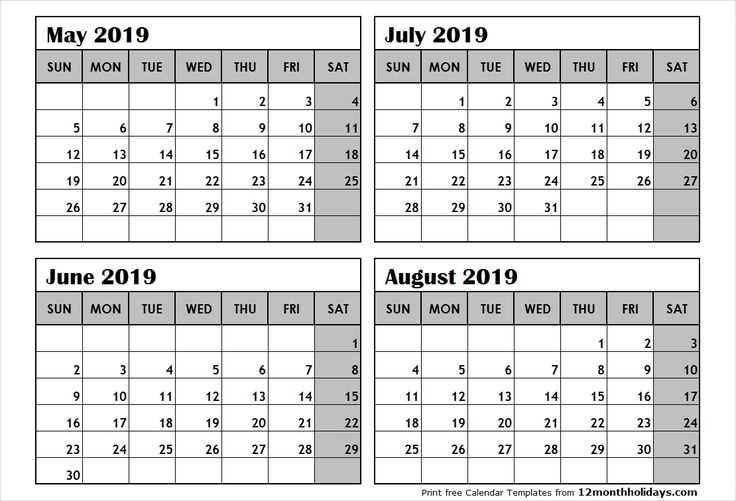 calendar template 4 months per page