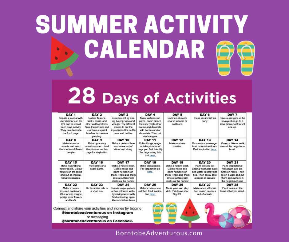 activities calendar template