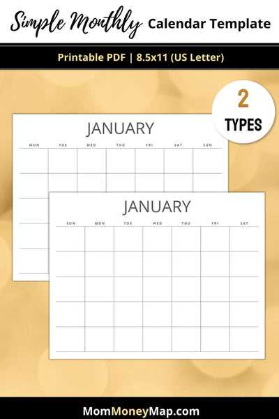 calendar template by month