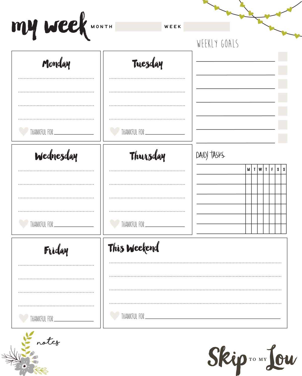 blank week calendar template