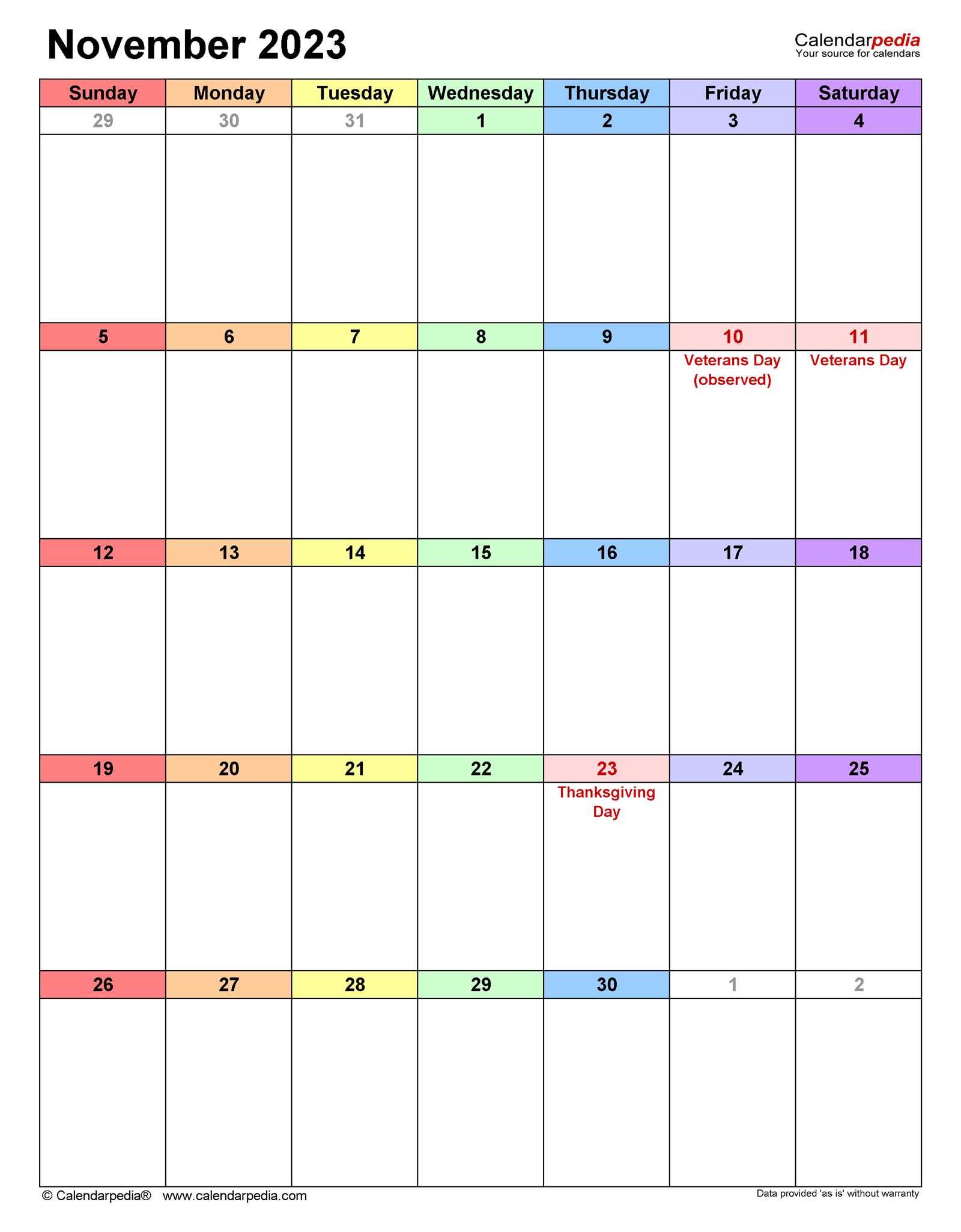 calendar template november