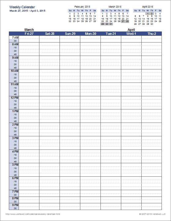 three week calendar template