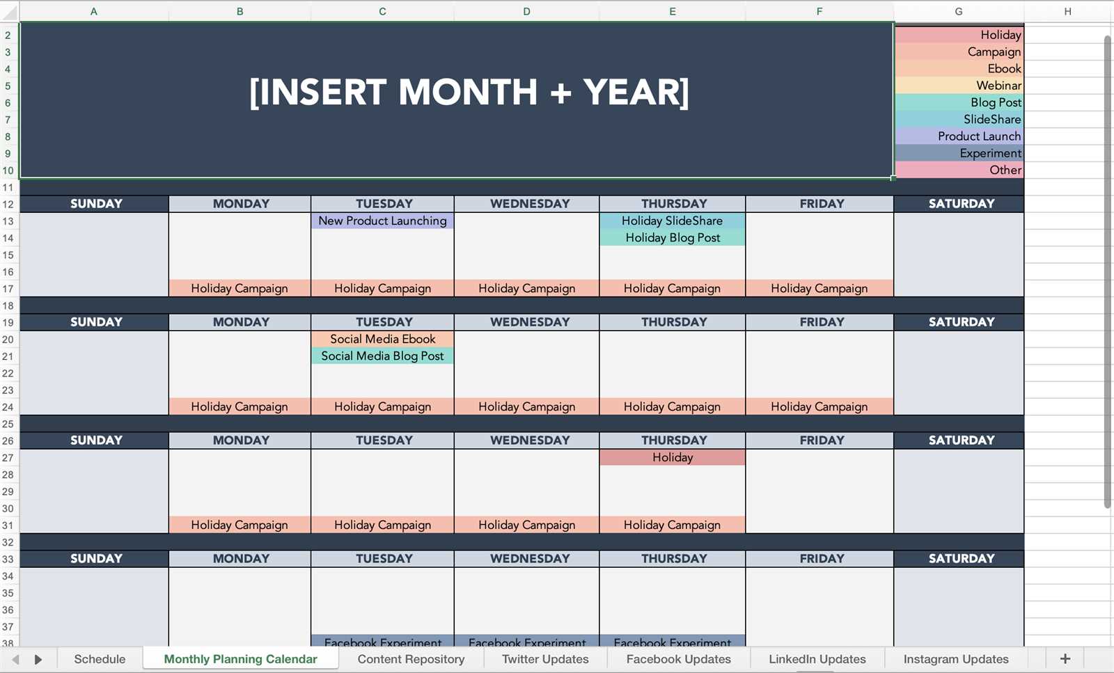 color coded calendar template