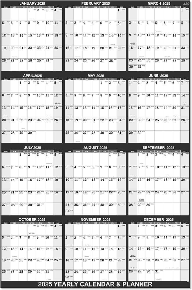 2025 one page calendar template