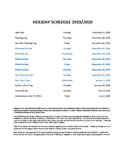 company holiday calendar template