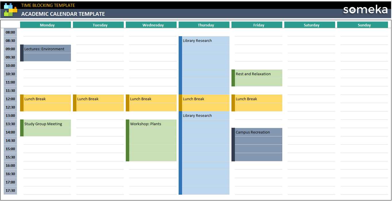 academic semester calendar template