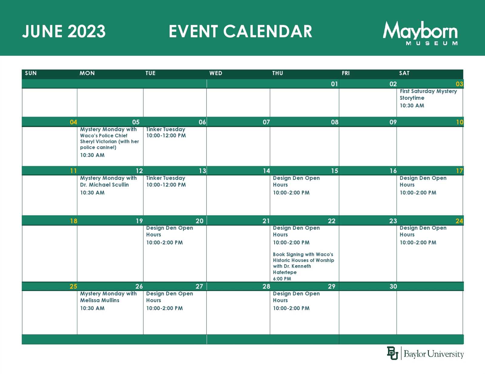 free event calendar template