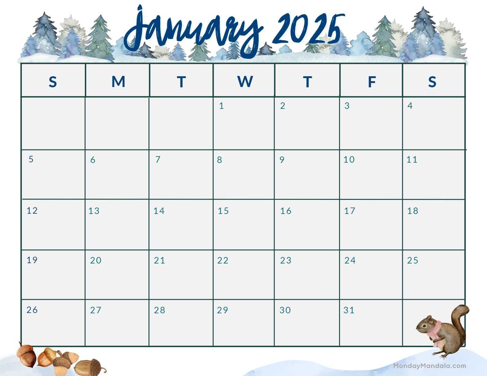 template calendar january 2025