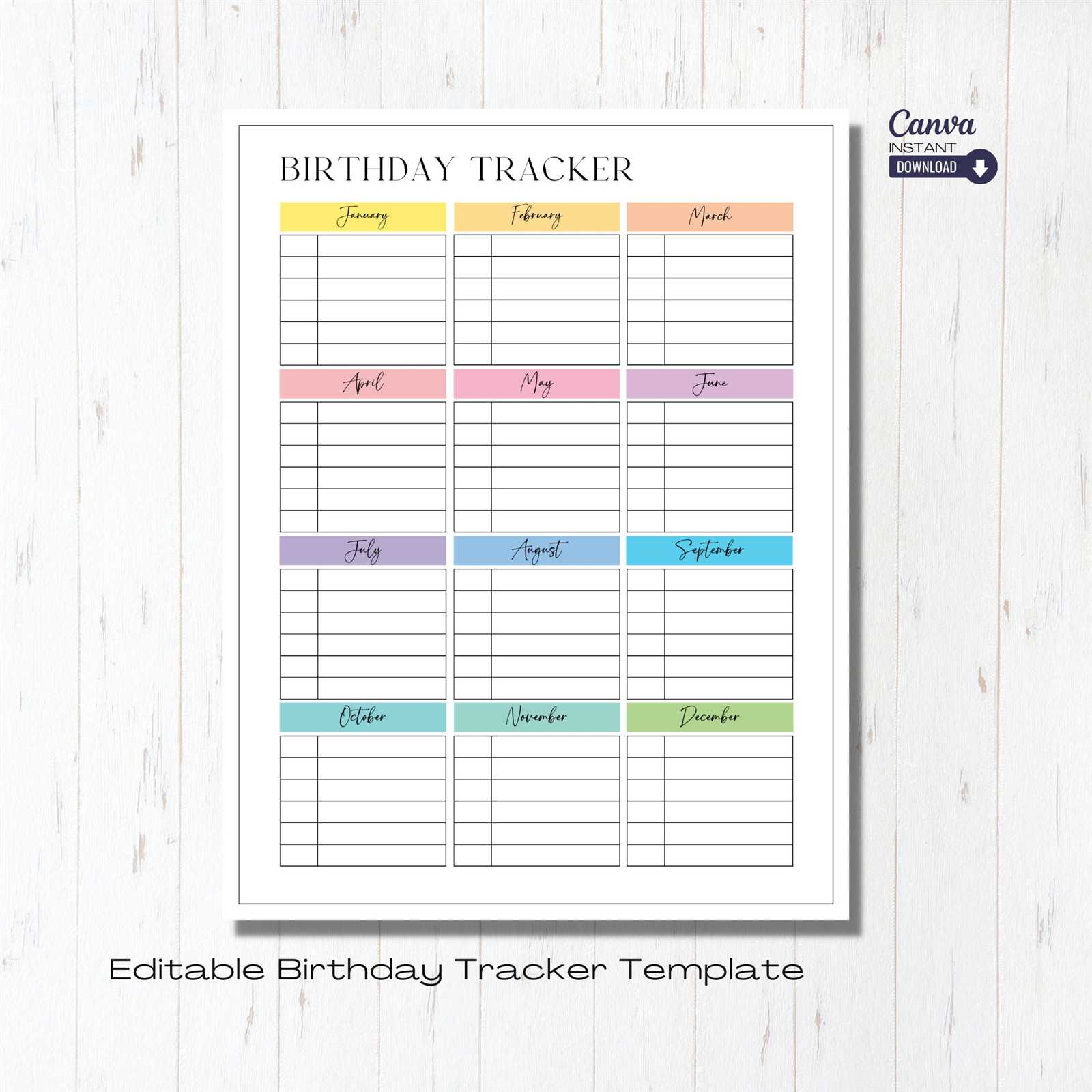 birthday calendar template free download