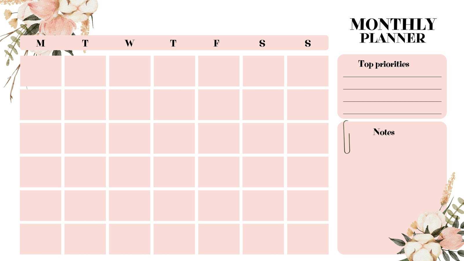 pretty monthly calendar template