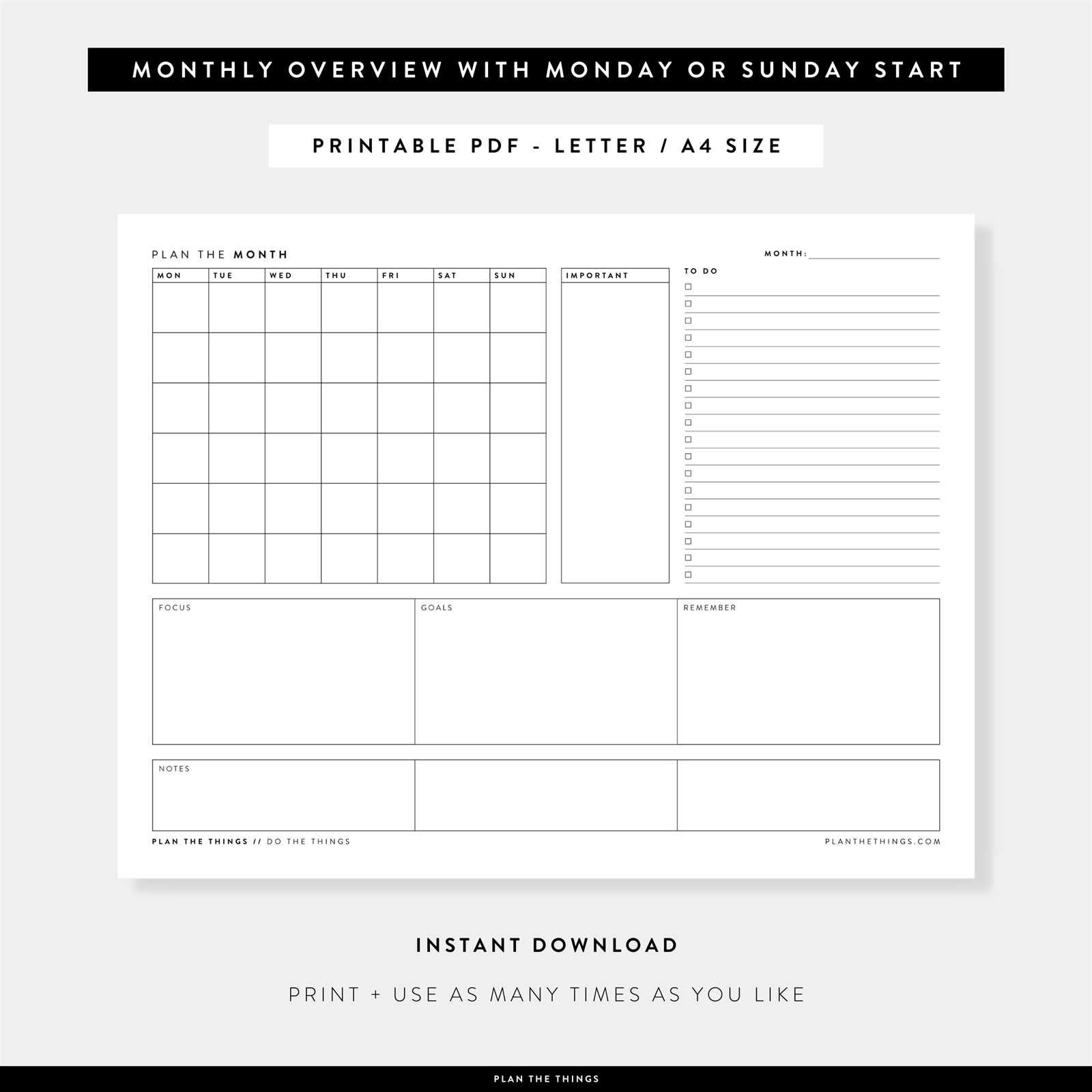 month at a glance calendar template