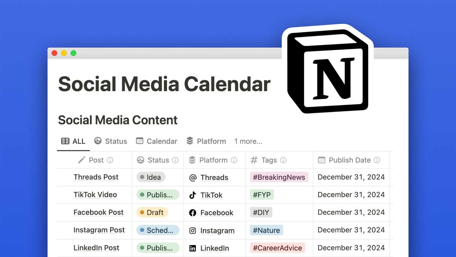 content calendar for social media template