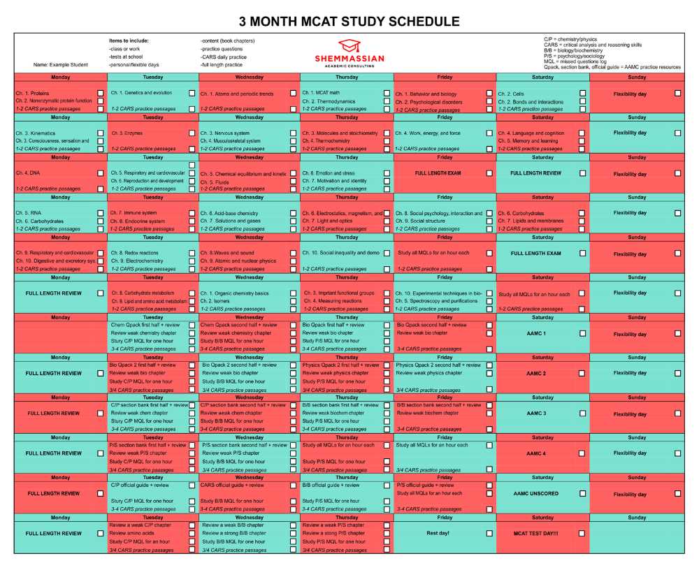 mcat study calendar template