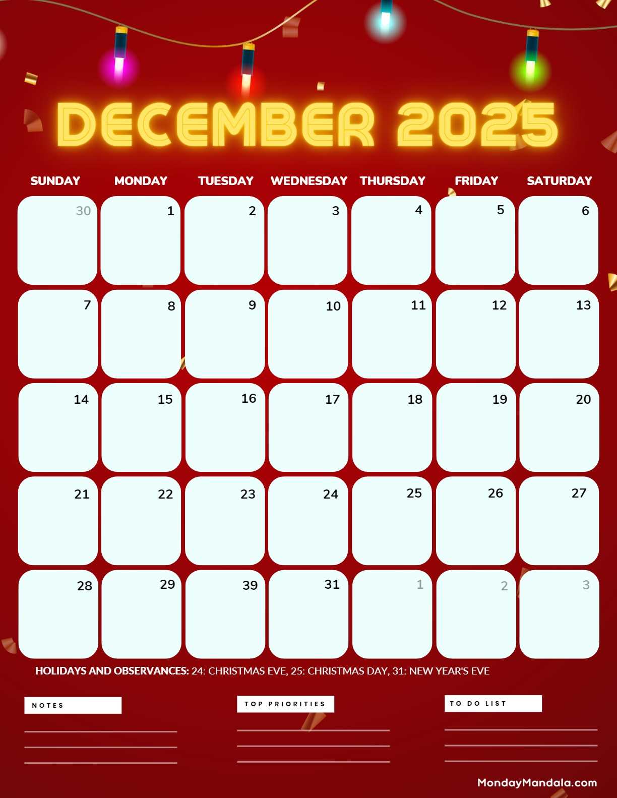 blank calendar template 2025 december