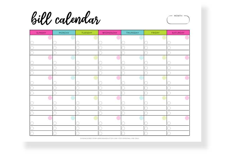 calendar template for bill payments