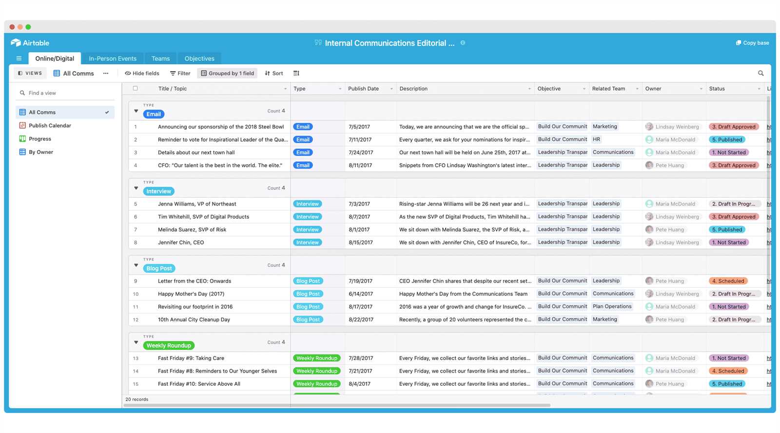 internal comms calendar template