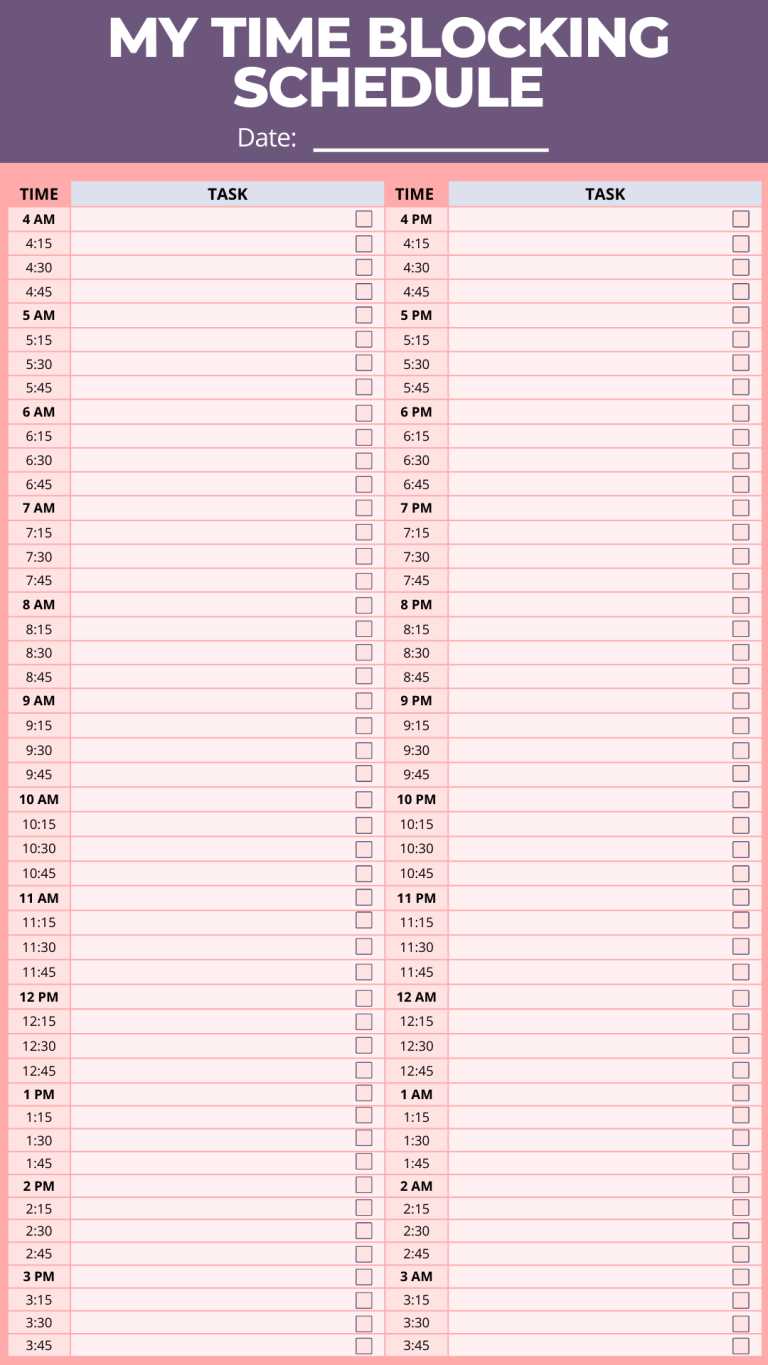 15 minute increment calendar template