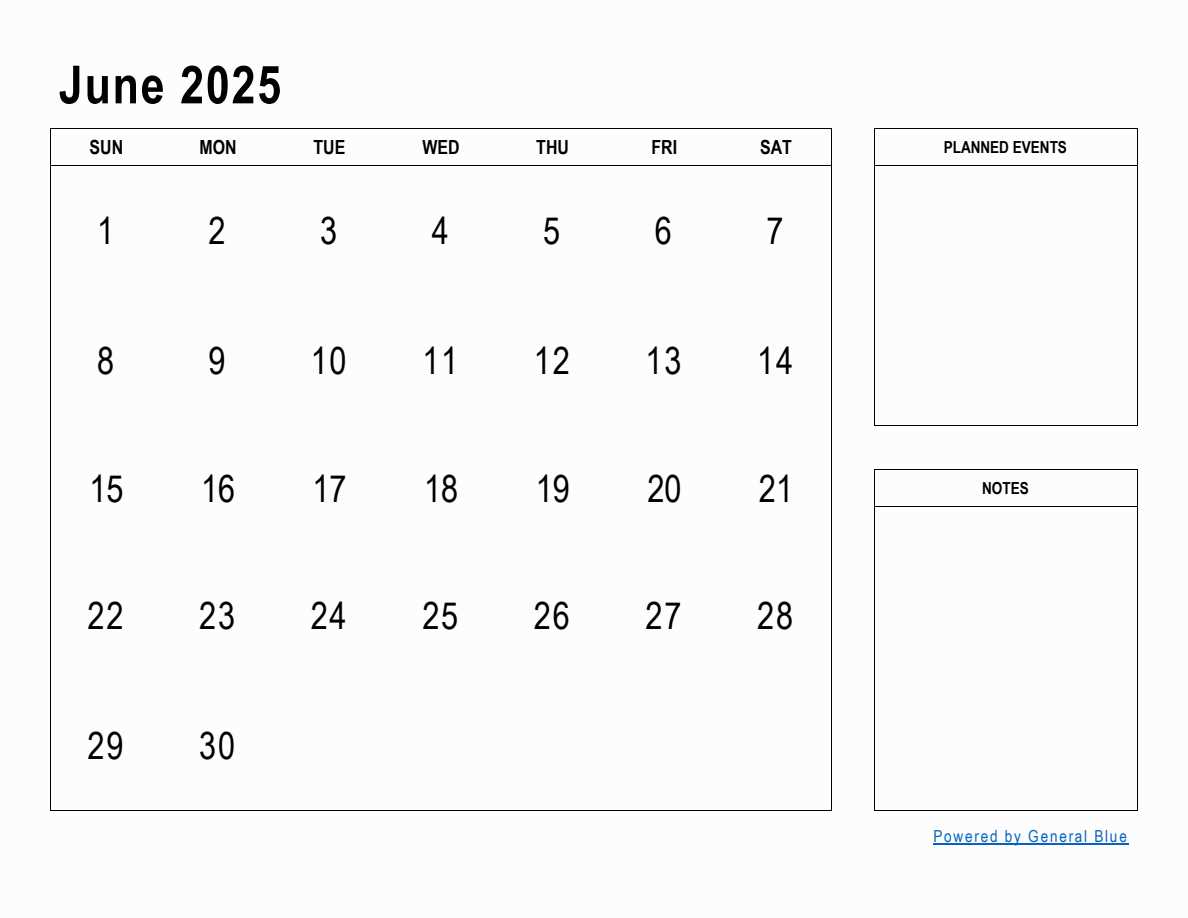 calendar template june 2025 printable