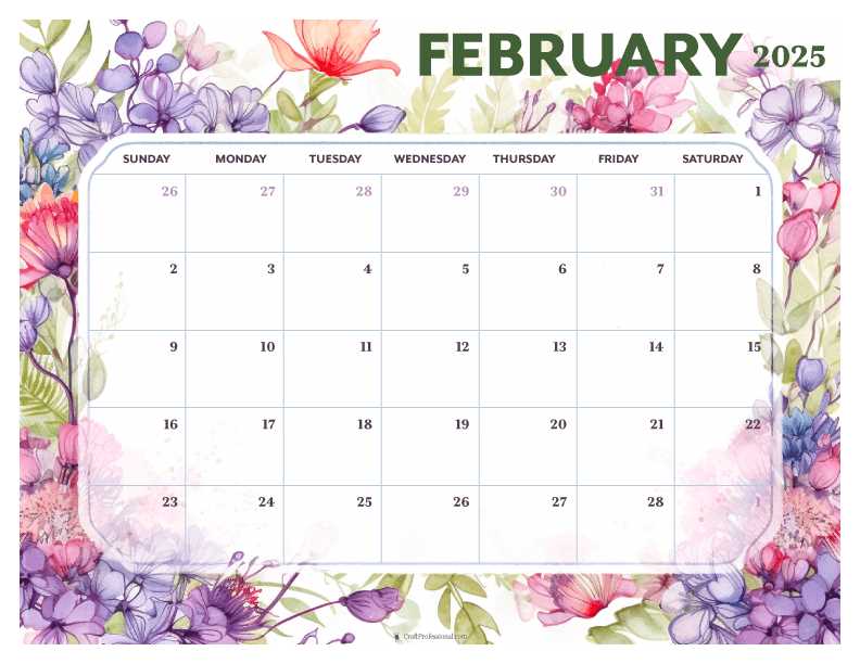 2026 february calendar template