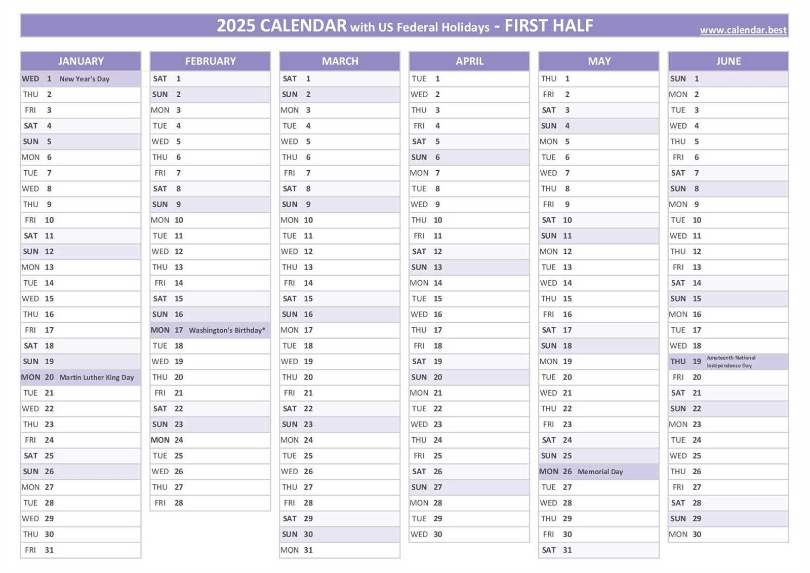2026 calendar template with holidays