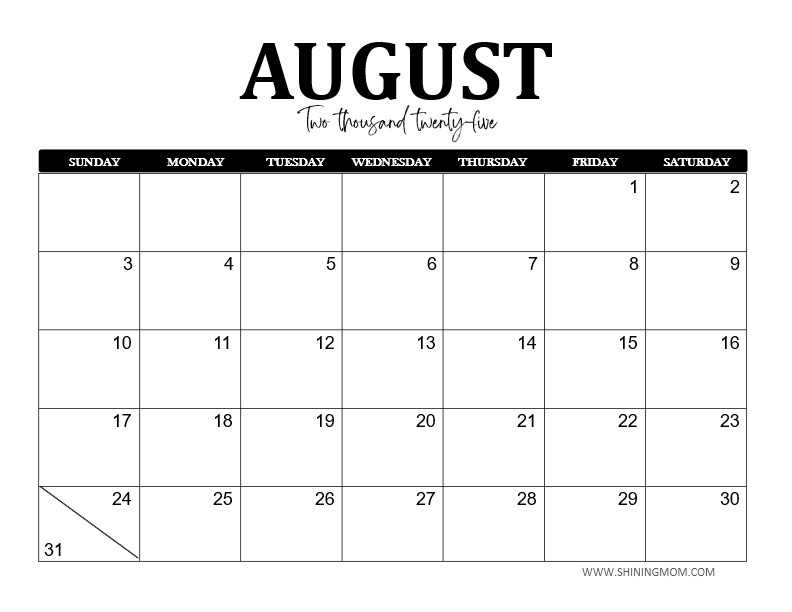 2025 calendar template free printable