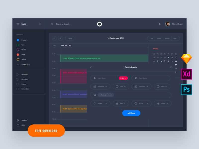 adobe xd calendar template free