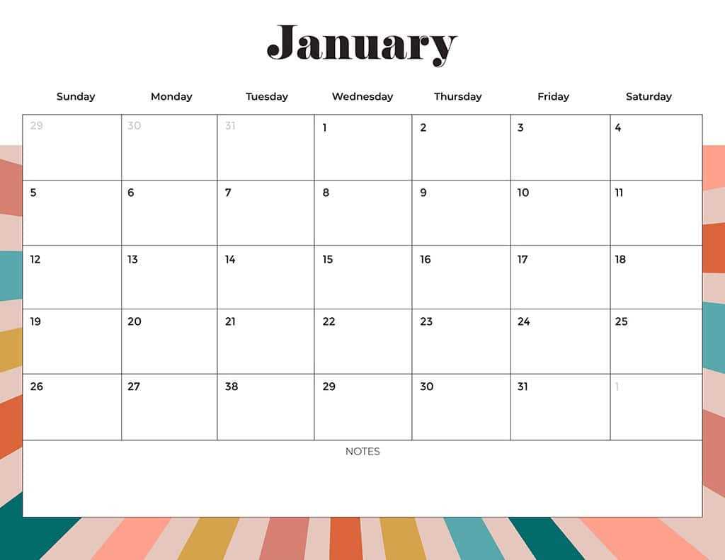 horizontal calendar template 2025