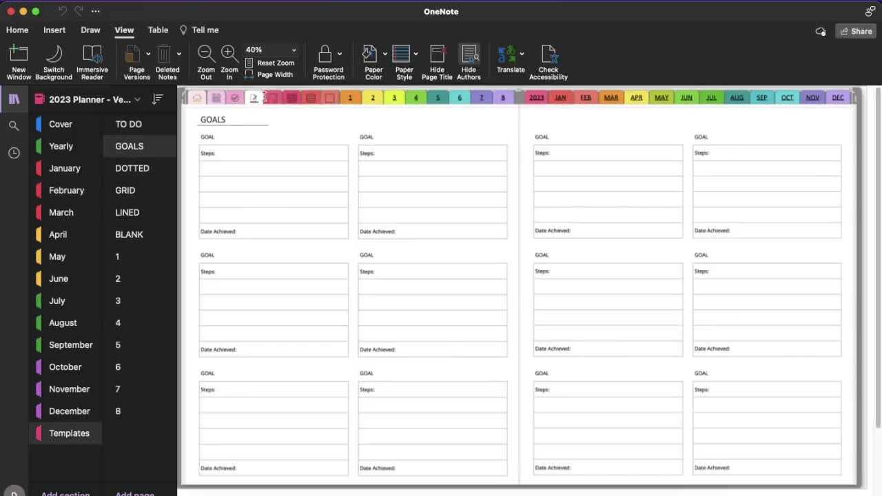 onenote calendar templates