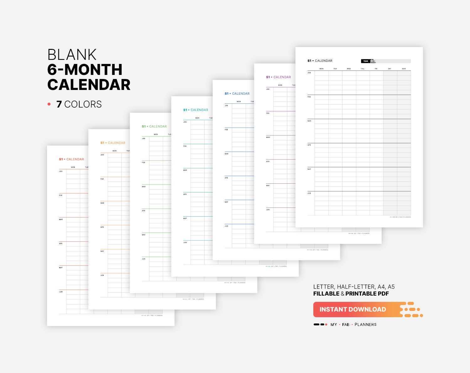 6 month calendar template