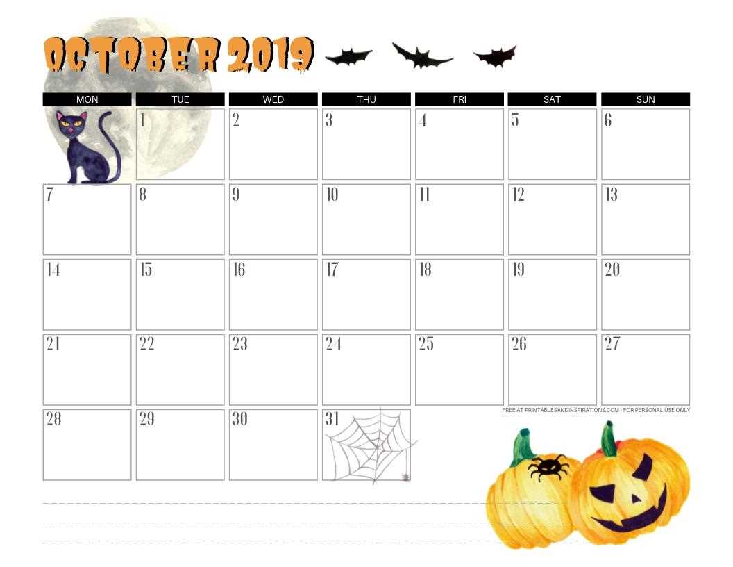 halloween themed calendar template