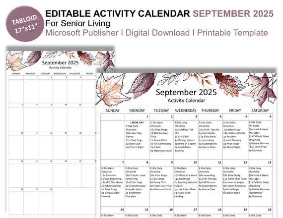 assisted living activity calendar template