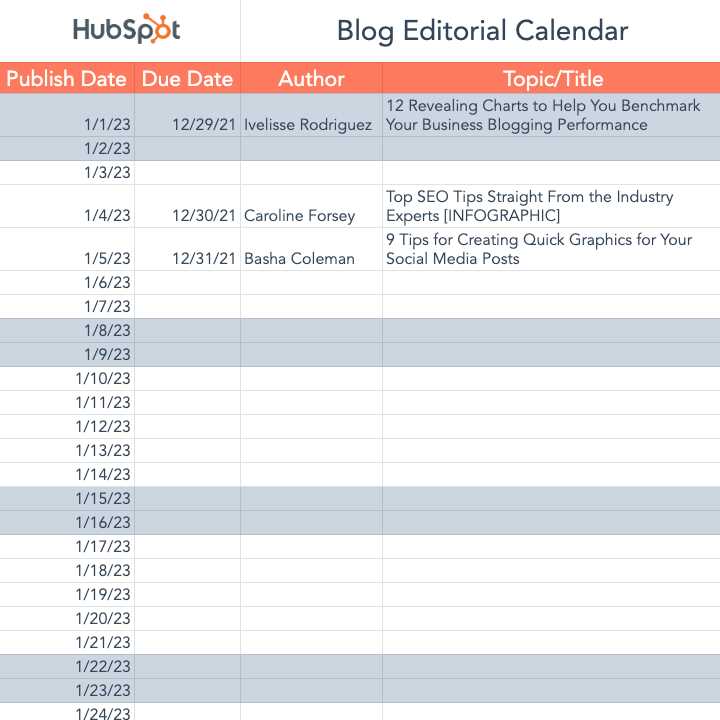 blog post calendar template