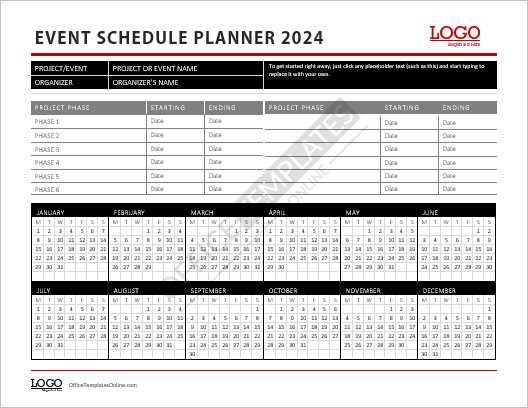 printable event calendar template