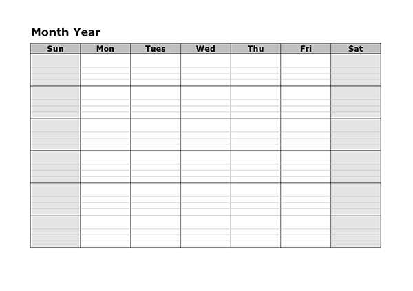 30 day calendar template