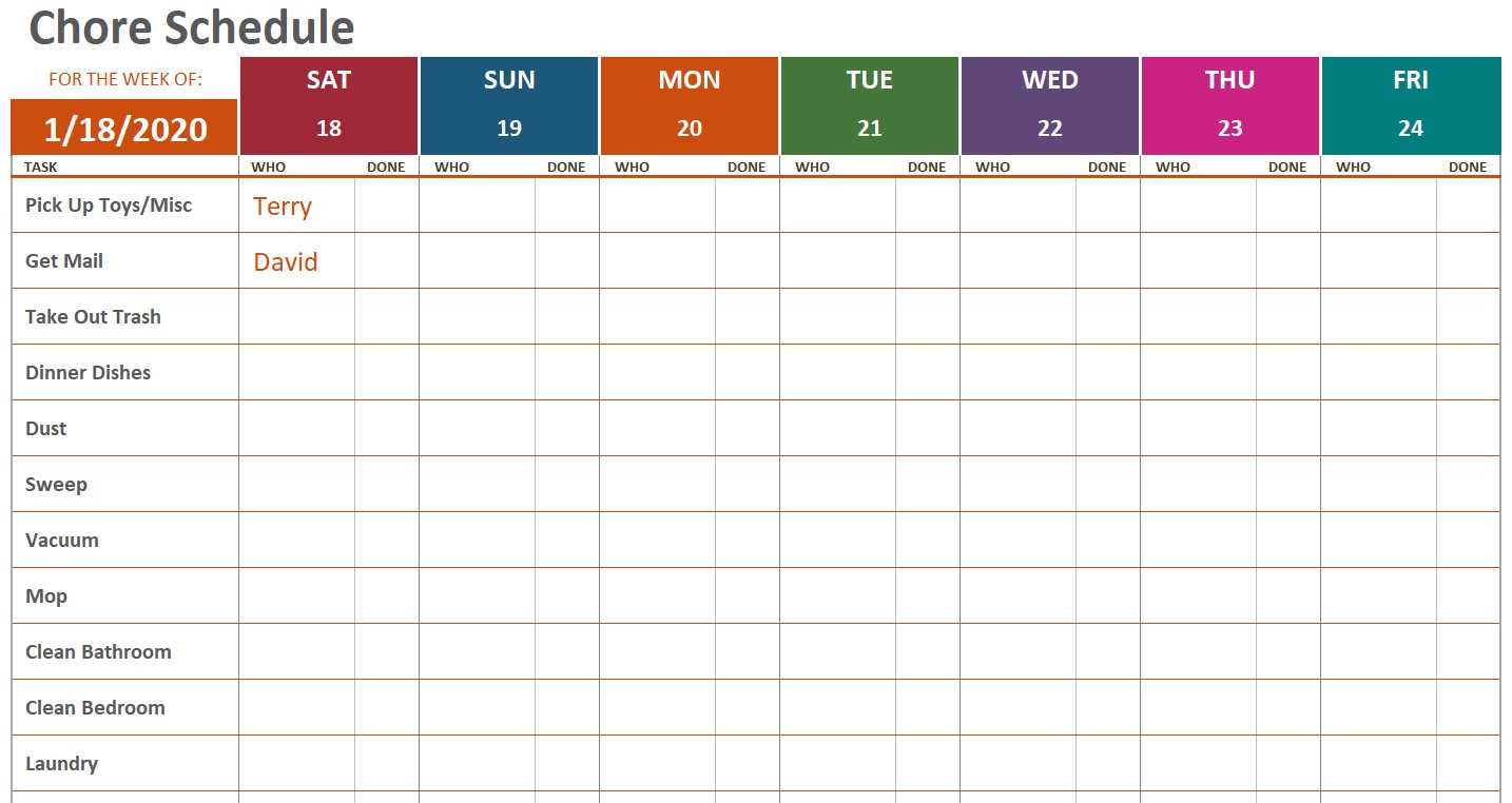 chore calendar template