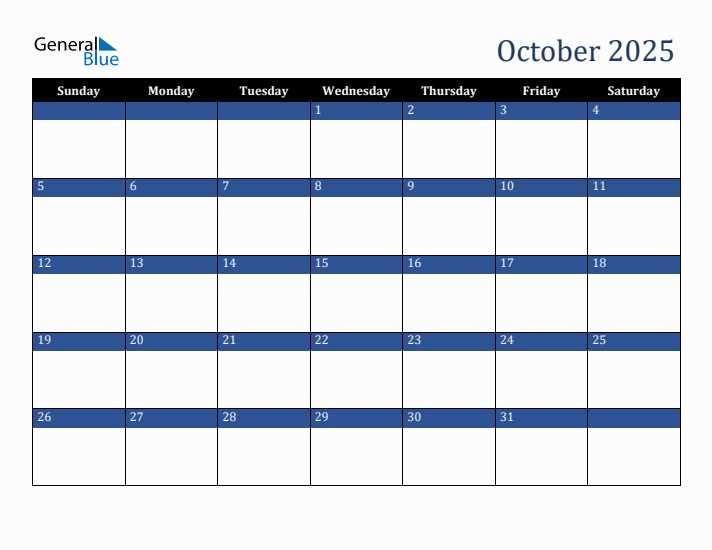 monthly calendar template october 2025