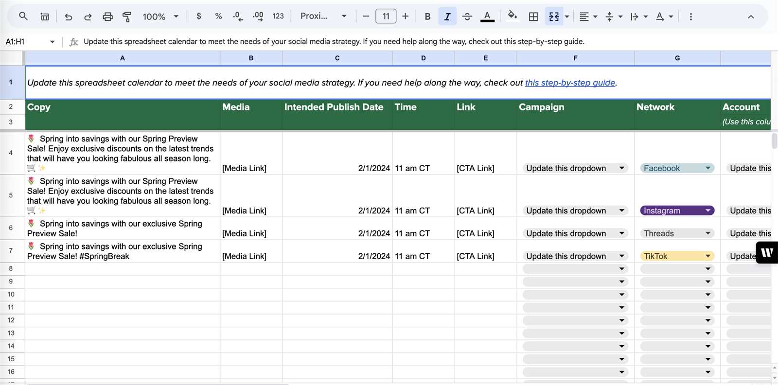 content calendar template social media