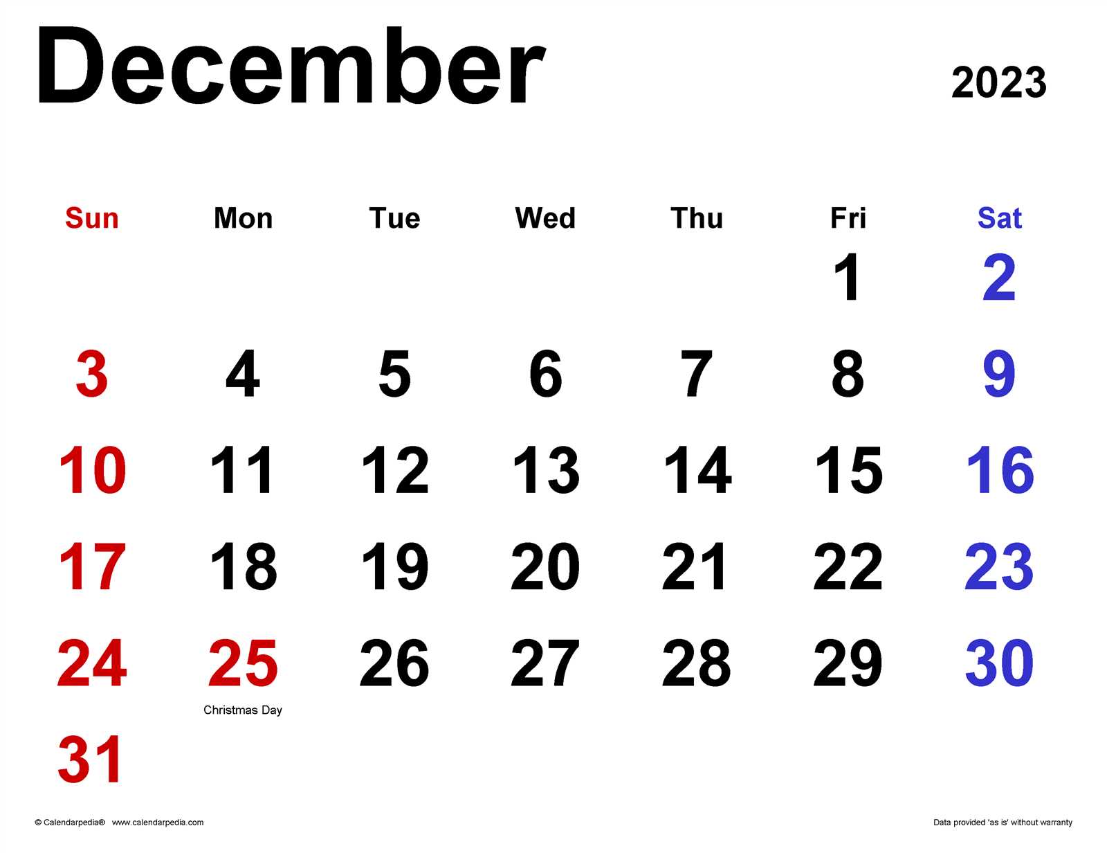 december 23 calendar template