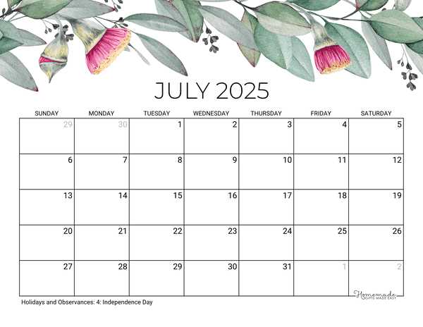 july calendar template 2025