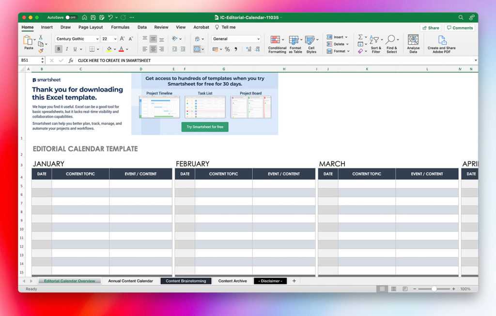 smartsheet content calendar template