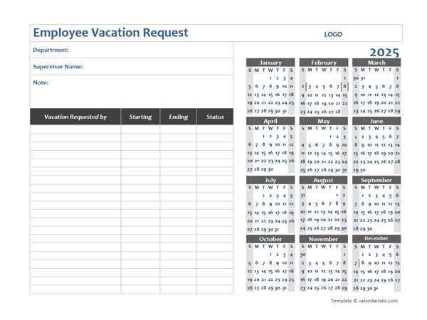 leave calendar 2025 template