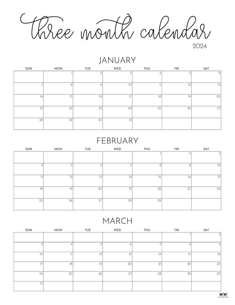 free 3 month calendar template