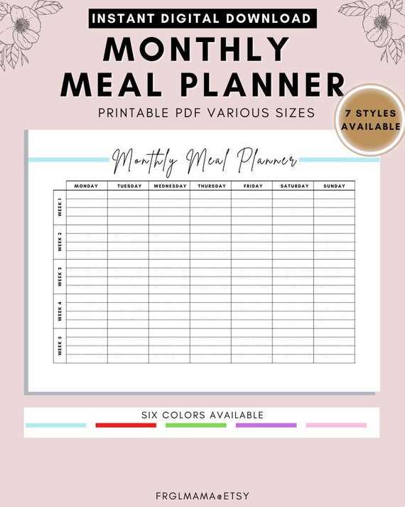 monthly food calendar template