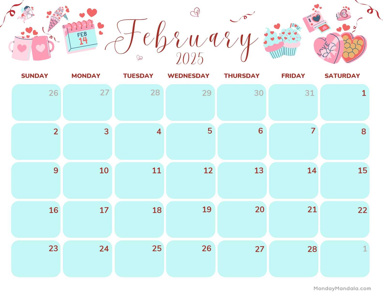 feb 2026 calendar template