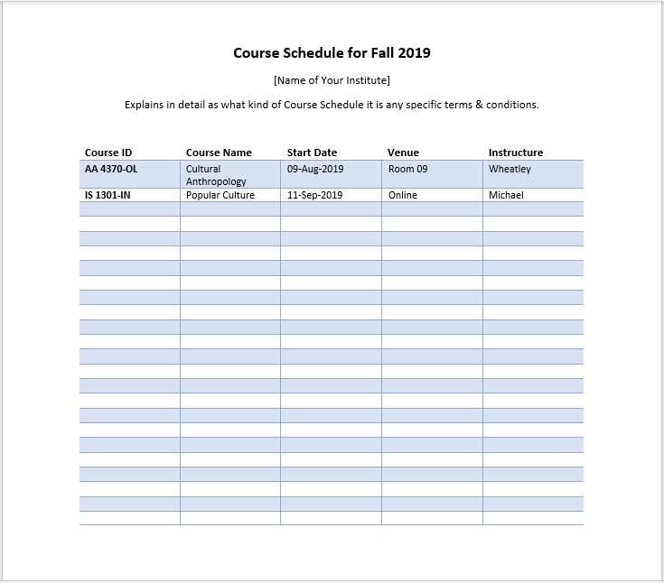 syllabus calendar template