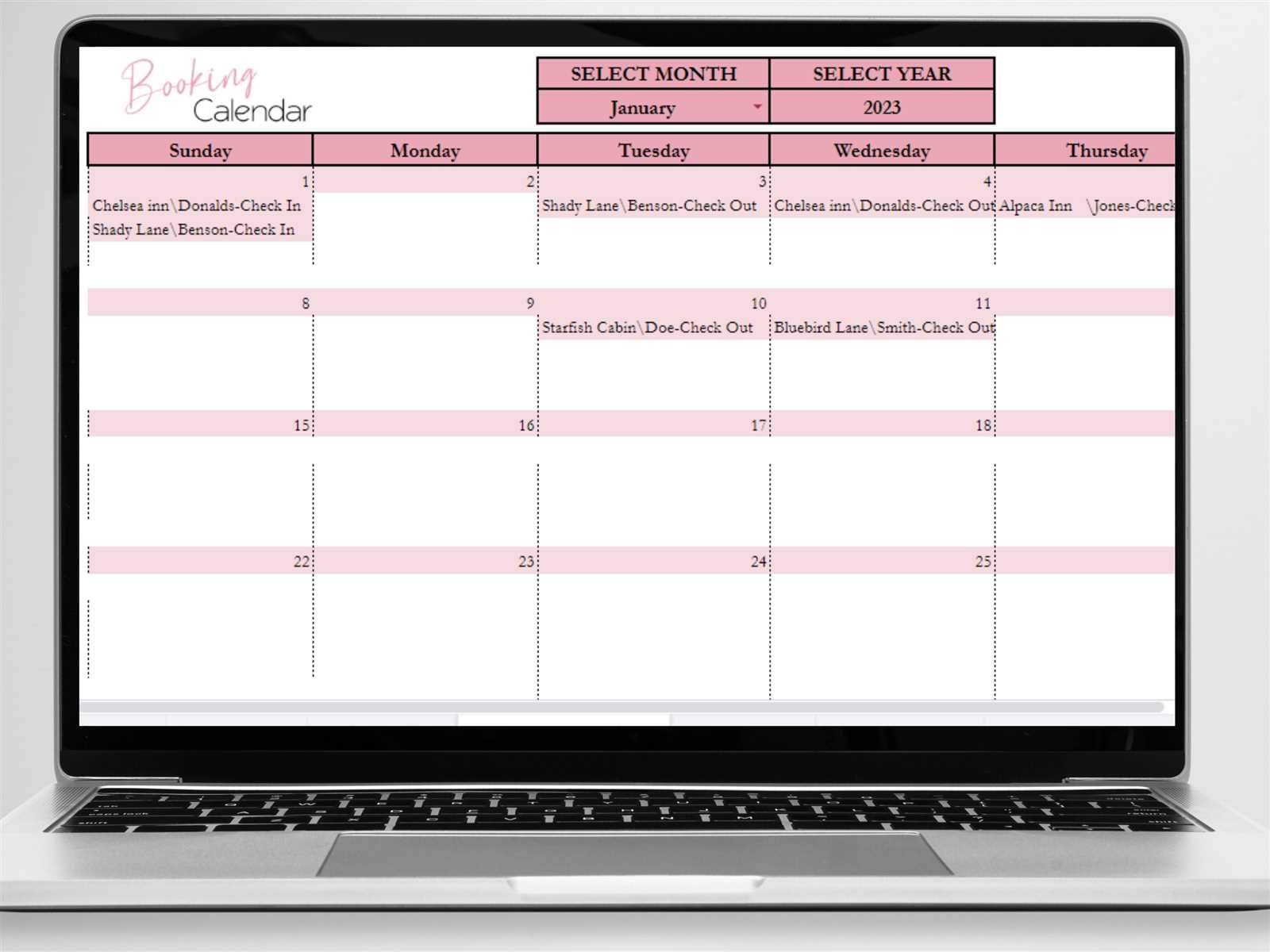 free reservation calendar template