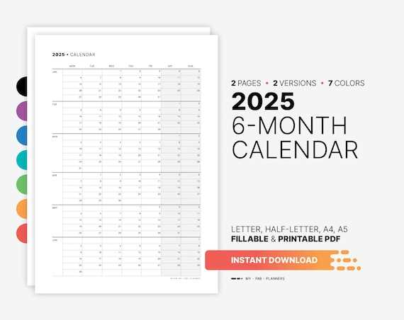 6 month calendar template