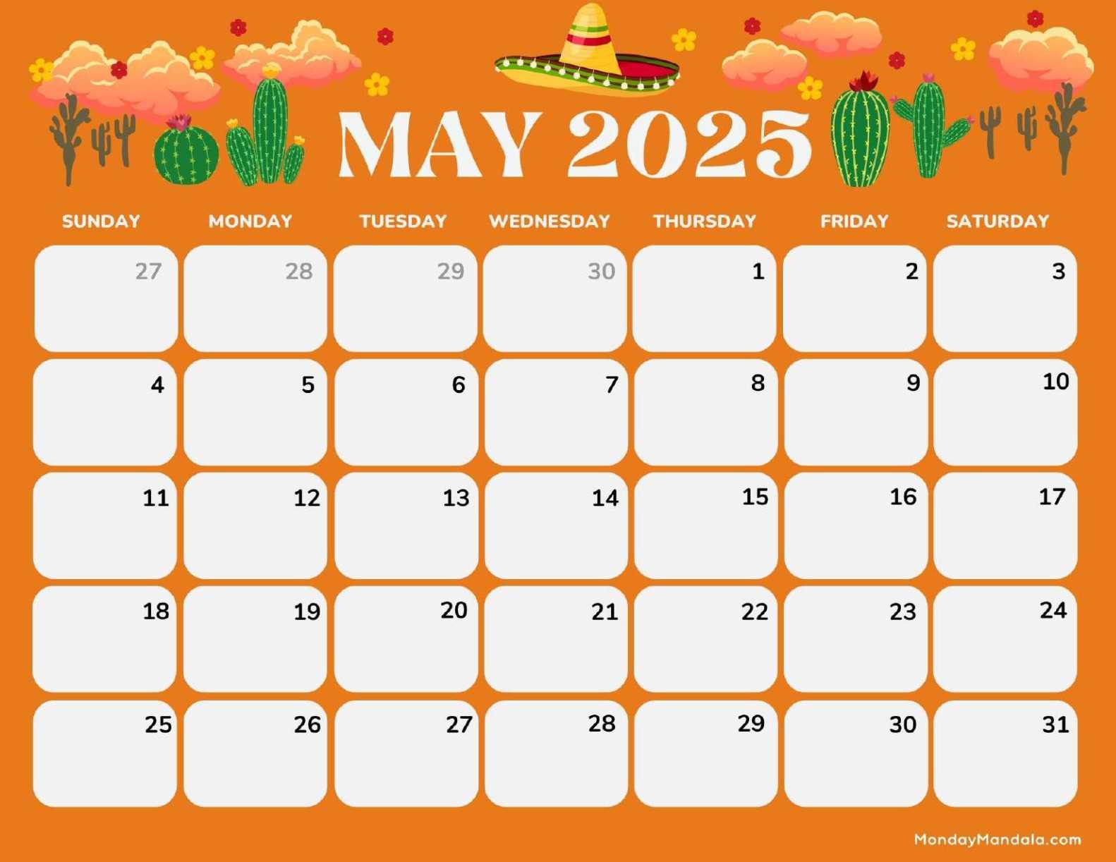 calendar template may 2025