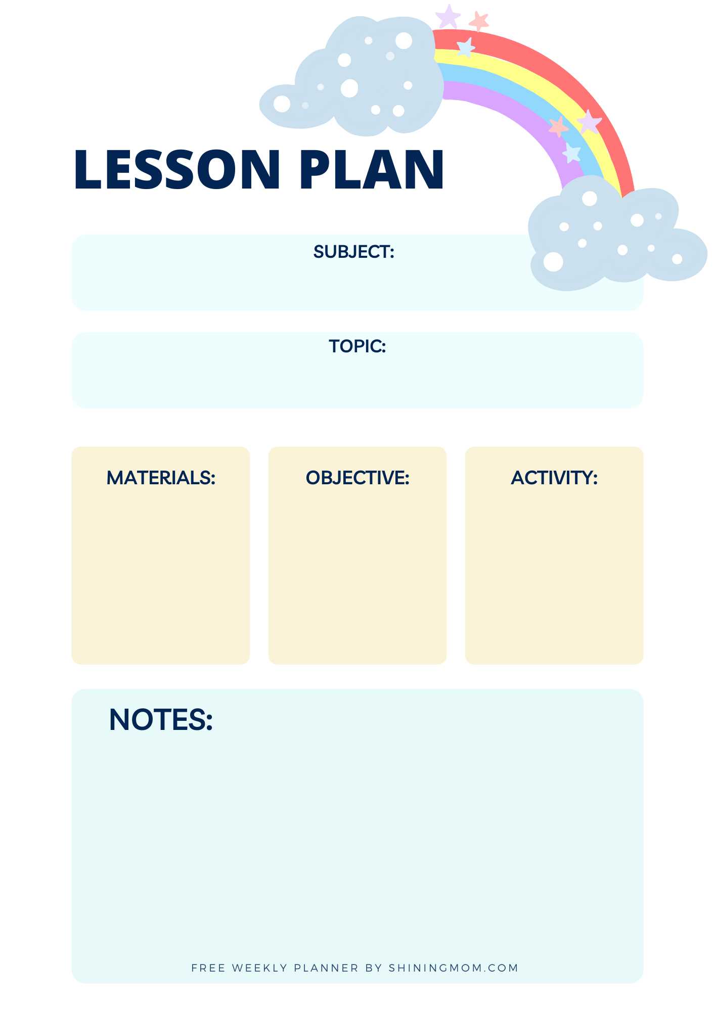 weekly lesson plan calendar template